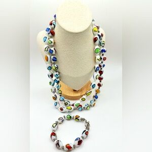 Colorful Art Glass Picasso Style Beaded Necklace and Bracelet Set